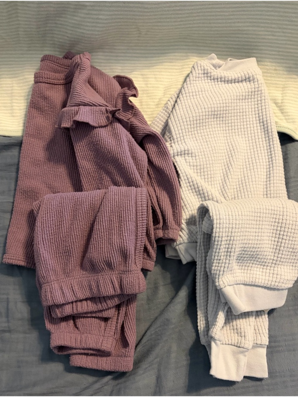 Waffle Knit Lounge Set - Dusty Mauve & Light blue